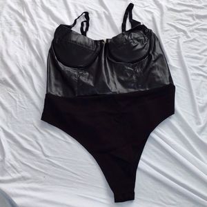 Faux leather corset bodysuit